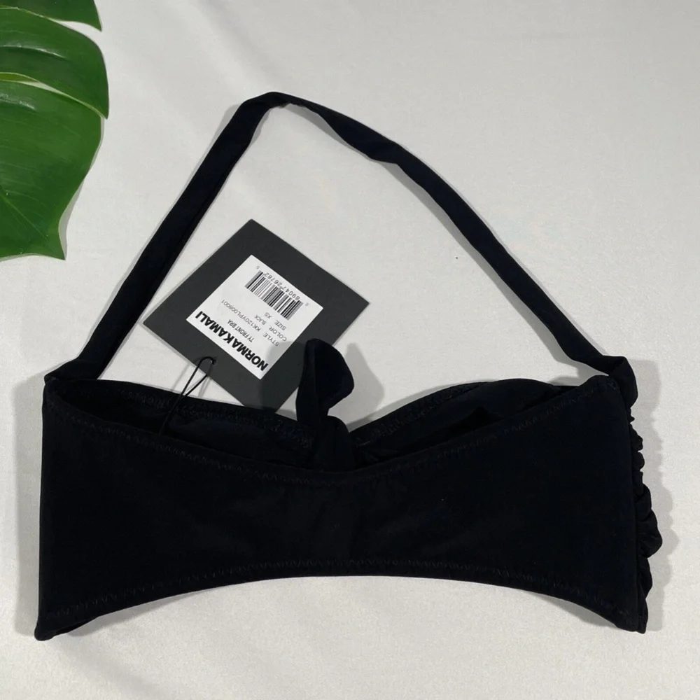 NWT Norma Kamali [ XS ] Tie-Front Bra‎ Bikini Top in Black